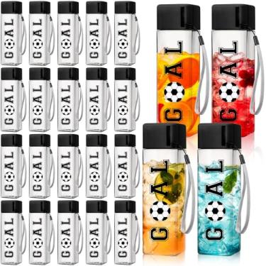 Imagem de 24 garrafas de água de futebol a granel 500 ml copos de plástico reutilizáveis de festa de aniversário de futebol com tampas gol preto transparente copo esportivo copo de bebida presentes de equipe