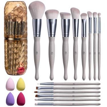 Imagem de BS-MALL Conjunto de pincéis de maquiagem – Coleção premium de 14 pincéis com 4 mini esponjas e capa, perfeito para viagens, ferramentas de beleza completas para mulheres (palha de trigo)