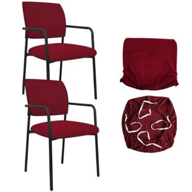 Imagem de Buenanir Capa elástica para cadeira de escritório para convidados, 2 peças, capa protetora dividida, capa de cadeira jacquard com braços para recepção de escritório, escola, igreja, convidado