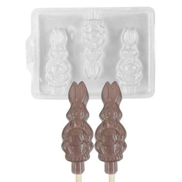 Imagem de 10 Formas Simples Pirulitos Pascoa Coelho Com Ovo Molde Doce - San Fel