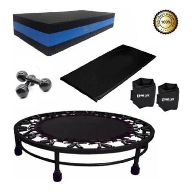 Imagem de Kit Aeróbico Mini Jump+Colchonete+Peso3Kg+Caneleira5Kg+Step
