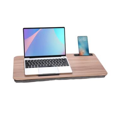 Imagem de Mesa de laptop portátil para laptops de até 16 polegadas, com compartimento para tablet, almofada embutida, ótima para casa e escritório, mesa de colo com almofada (marrom quente, grande)