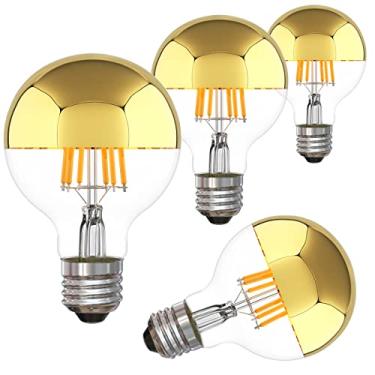Imagem de ARGANOL Lâmpada Metade Dourada 6W (equivalente a 60 Watt), Lâmpada com Ponta Dourada Regulável, Forma de Globo G25 2700K Branco Quente, Lâmpada LED Edison Decorativa G80, Base E26 Pacote com 4