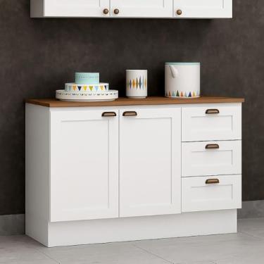 Imagem de Balcão Cozinha Genialflex Provençal Branco Com Tampo Ébano