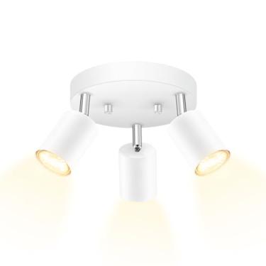 Imagem de AUQUEE Kit de iluminação de trilho de luz LED 3, luminárias de pista de LED, iluminação de teto redonda branca, cabeça de luz giratória flexível para cozinha, sala de estar, quarto, lâmpada GU10 não