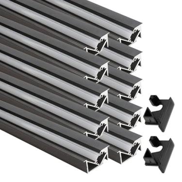 Imagem de JARBIH Perfis de alumínio embutidos LED de 1 m, 10 pacotes em forma de YW, feixe oblíquo de 45º, luz de armário invisível para armário de vinho com cobertura leitosa (preto)