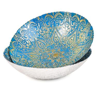 Imagem de Sungmor 2 tigelas de frutas grandes de vidro grosso de 12,5 polegadas, tigelas decorativas de estilo marroquino, linda tigela de lanches, tigela de mistura de salada, bandeja de exibição de balcão de