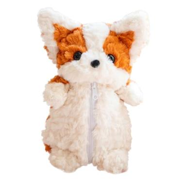 Imagem de WeiLaiKeQi Estojo de pelúcia em formato de cachorro, bolsa para lápis, portátil, grande, adorável, para maquiagem, bolsa de cosméticos para crianças, Laranja