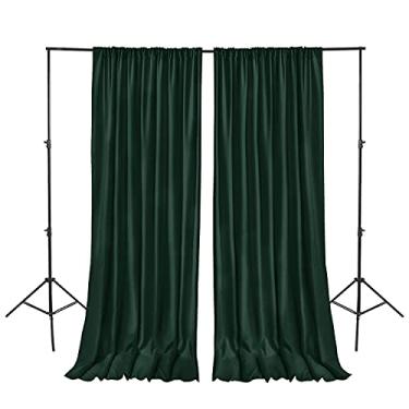 Imagem de Hiasan Cortinas de fundo verde Hunter para festas, cortinas de fundo de fotografia de poliéster para chá de bebê, decorações de casamento, 1,5 m x 3 m, conjunto de 2 painéis