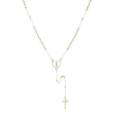 Imagem de HZMAN Colar de rosário com cruz para mulheres, crucifixo de latão dourado, Virgem Maria, colares em forma de Y, Latão, Sem Pedra Preciosa