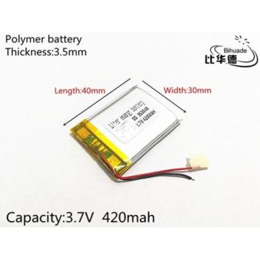 Imagem de Bateria 3,7v 420mah 3,5mm X 30mm X 40mm  C/2 Fios Nova - bgb