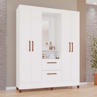 Imagem de Guarda-Roupas Vinhedo 100% MDF Tuboarte 4 Portas 2 Gavetas em Incluso Espelho e Pes/PVC