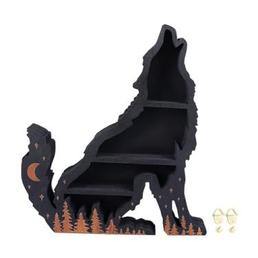 Imagem de GLOGLOW Prateleira Com Tema Com Tema de Lobo, Suporte de Cristal de Várias Camadas de Madeira para Decoração para Casa, Quarto, Sala de Estar, Sem Necessidade de Montagem, 11,8 X 10,2 X (Wolf saiu)