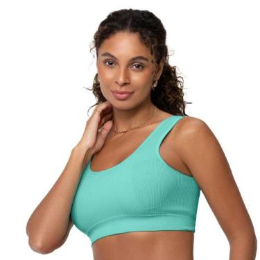 Imagem de Top Fitness Efeito Ribana com Bojo removível sem Costura Verde Turques