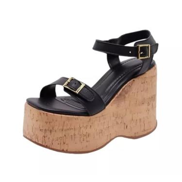 Imagem de 182176FP-Sandália Feminino Anabela Cortiça Plataforma Floter (Preto, BR, Adulto, Numérico, 39)