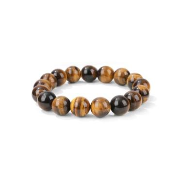 Imagem de KINGCHU JEWELRY Pulseira de pedra preciosa natural olho de tigre de 10 mm/12 mm, pulseira elástica com contas de ioga, presente adequado para homens e mulheres, 12mm, Pedra, Pedra