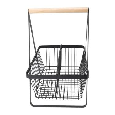 Imagem de Cesta de Frutas de Bancada, Cesta de Retângulo de Metal Moderno e Simples Com Alça de Madeira para Armazenamento de Ferramentas de Jardinagem, Colocação de Frutas (Preto)