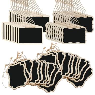 Imagem de 60 etiquetas para quadro-negro, quadro negro pequeno com cordão, mini quadro de mensagens, pequenos quadros de madeira pendurados para quadro-negro, etiquetas de quadro de mensagens para casamento