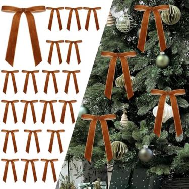 Imagem de Senjie 24 peças de laços de veludo de Natal para árvore, ornamentos de laços de fita vintage para guirlanda, guirlanda, saco de presente de embrulho de presente, sacos de doces de padaria, artesanato