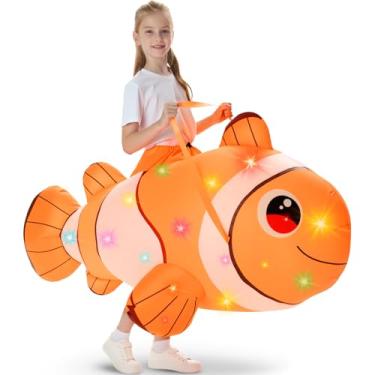 Imagem de VioraWhite Kids Inflatable Costume Halloween Blow up Animal Costumes with LED Light Riding on Costume for Cosplay Girls Boys(Clownfish)