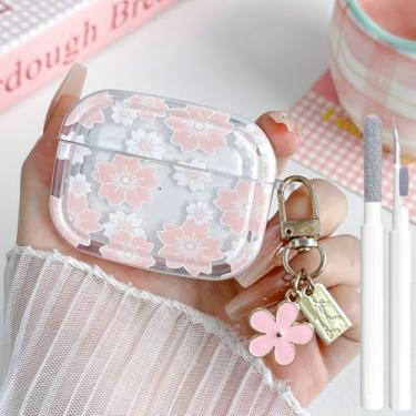 Imagem de Olytop Capa para Airpods Pro 2ª/1ª geração transparente, TPU macio Flower Air Pods Pro 2ª geração, capa protetora para meninas e mulheres com chaveiro floral para iPod Pro 2/1 geração 2023/2022/2019