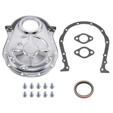 Imagem de 1 CONJUNTO Capa de corrente de distribuição de aço cromado com juntas e parafusos serve para BBC Chevy Big Block 396 427 454