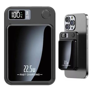 Imagem de Power Bank 10000mAh Carregador Leve Bateria Universal Portátil com Indução 22,5W PD Carga Rápida Display LED Indicador Saída/Entrada USB-A USB-C Tipo-C Compatível com iPhone 16/15/14/13/12/11 (Preto)