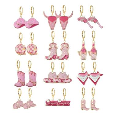 Imagem de coadipress 12 pares de brincos de cowgirl ocidentais fofos esmaltados caubói chapéu de bota de caubói cão gato vaca animal brincos pendentes brincos country concerto boho joias, Medium, Metal Esmalte