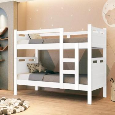 Imagem de Beliche Bicama Solteiro 100% MDF com Escada Grade de Proteção e Funcionalidade 2 em 1 Vira 2 Camas de Solteiro Independentes Otimização Segurança e Conforto (Branco)