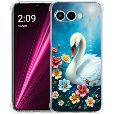 Imagem de Beaucov Capa para T-Mobile Revvl 8, flores cisne na água, proteção contra quedas, à prova de choque, capa protetora de corpo inteiro resistente a arranhões para T-Mobile Revvl 8