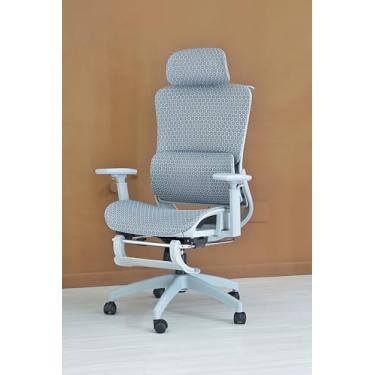 Imagem de Cadeira de escritório, design ergonômico com suporte lombar independente, malha respirável mesh, encosto de cabeça ajustável, apoio de pés 150kg BlidShop Cinza