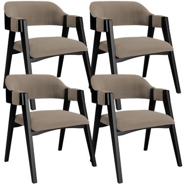 Imagem de Kit 4 Cadeiras Sala de Jantar Estar Living Estofada Suran L02 Preto Bouclê Bege - Lyam Decor