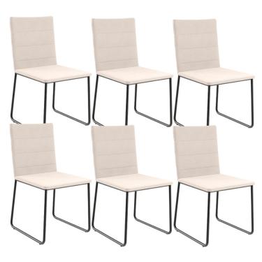 Imagem de Kit 06 Cadeiras Decorativa Estofada Para Sala De Jantar Preto Maya L02 Suede Bege - Lyam Decor