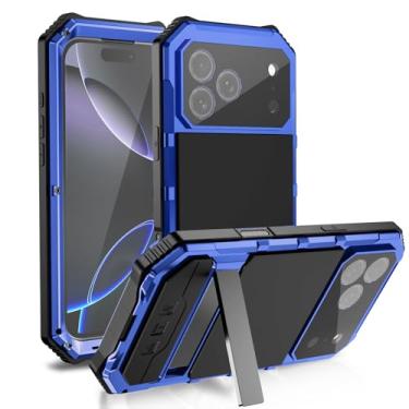 Imagem de Capa de telefone de metal compatível com iPhone 17 Pro com suporte magnético de alumínio Gorilla Glass, capa resistente e resistente [proteção militar contra quedas de 3 metros] Capa completa à prova