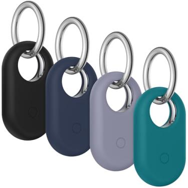 Imagem de Pacote com 4 capas para Samsung Galaxy SmartTag2, capa de silicone macio com chaveiro, capa protetora antiperda resistente a arranhões, acessório para Galaxy Smart tag2 (preto + azul cinza + azul