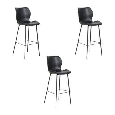 Imagem de Kit 3 Banquetas Alta com Encosto para Bancada Cozinha Penha R02 PU Preto - Mpozenato