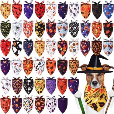 Imagem de Pacote com 50 bandanas Xuniea para cães de Halloween, poliéster, 80x55