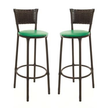 Imagem de KIT 2 Banquetas Alta Encapada Junco CAFÉ Area de Lazer Cozinha Bancada