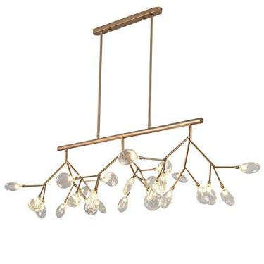 Imagem de Lustre retangular moderno Firefly 27 luzes contemporâneas de vidro transparente iluminação de ilha para sala de jantar policromado G4 luminária pendente interna dourada brilho branco quente