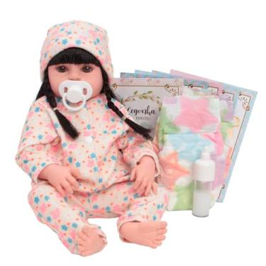 Imagem de Boneca Reborn Bebê Corpo Silicone Macacão Florido E Itens