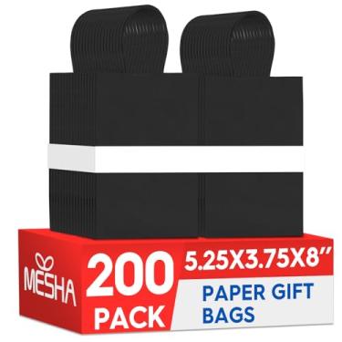 Imagem de MESHA Sacos de presente Kraft pacote com 200 sacos de papel pretos pequenos com alças para pequenas empresas, aniversário, festa, casamento, realidade, sacola de compras