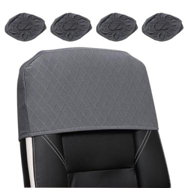Imagem de Buenanir Capa elástica para encosto de cabeça para cadeira de escritório jacquard para cadeiras de escritório, protetor de móveis antiderrapante para cadeiras de computador com encosto alto, 4 peças