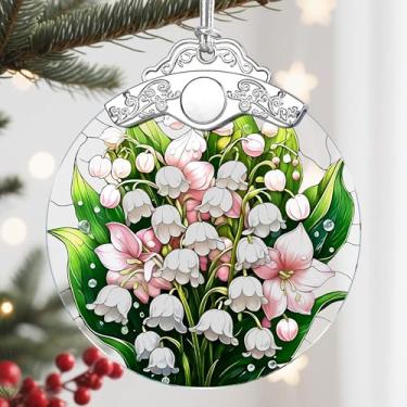 Imagem de Enfeite de Natal, decoração de Natal, enfeite de vitral, enfeites de férias, presentes de Natal exclusivos, enfeites de troca de presentes, ideia de presente - flor de lírio do vale