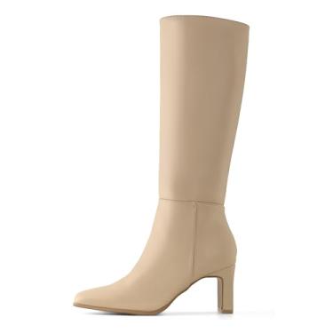 Imagem de Shoe'N Tale Botas femininas de cano alto, salto grosso, bico quadrado, com zíper lateral, Nude., 36
