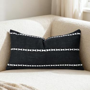 Imagem de QoBexim Capa de almofada decorativa de linho de algodão treliça capas de almofada quadradas bordadas modernas capas de almofada decoração de casa para sofá cadeira quarto sala de estar, 30 x 50 cm