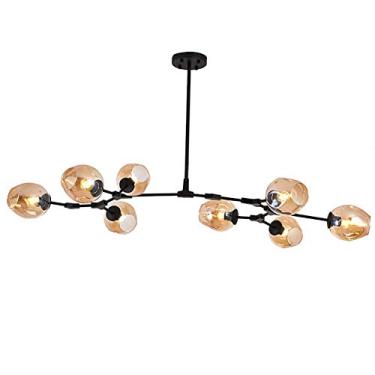 Imagem de Lustres, Lustre Industrial Moderno, Luminária Pendente Ajustável de Teto Dourado 3S Moderna para Cozinha Sala de Estar Quarto/Âmbar./8S