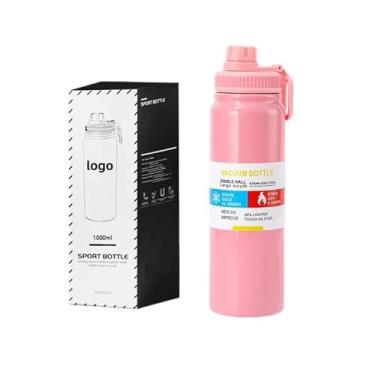 Imagem de Garrafa de Água Térmica Inox 800ml Esportiva com Alça Parede Dupla Isolada a Vácuo Antivazamento Garrafinha Academia Fitness Corrida Esportes Escritório Aço Inox (Preto) (Rosa)