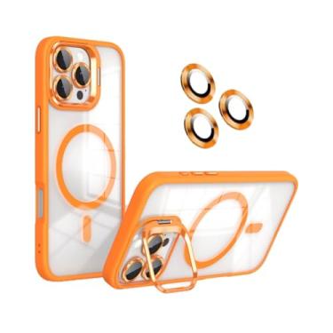 Imagem de Capa de telefone transparente à prova de choque com protetor de lente de câmera Clarity e suporte dobrável – Compatível com MagSafe Slim Clear Cover, proteção antiqueda resistente TPU para iPhone 16