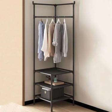 Imagem de Arara de Roupas Cabideiro Duplo Multiuso com 3 Prateleiras Organizadoras Multiuso Móvel de Chão