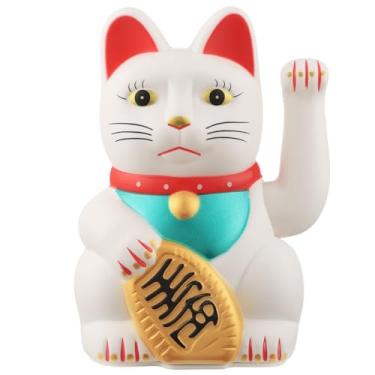 Imagem de IBWell Ouro/preto/branco Maneki Neko Lucky Cat, Fengshui Cat - braço ondulado operado por bateria para fortuna dinheiro e boa sorte (branco, 10 cm)